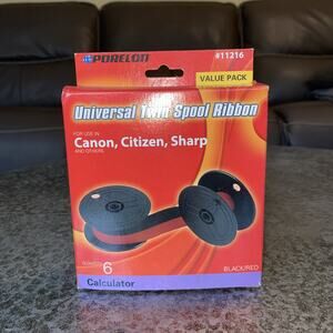 Porelon 11216 Universal Twin Spool 6pk Calculator Ribbon Canon Citizen Sharp TI